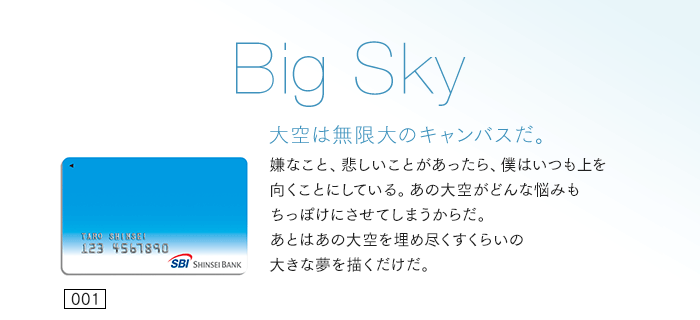 大空は無限大のキャンバスだ。嫌なこと、悲しいことがあったら、僕はいつも上を向くことにしている。あの大空がどんな悩みもちっぽけにさせてしまうからだ。あとはあの大空を埋め尽くすくらいの大きな夢を描くだけだ。
