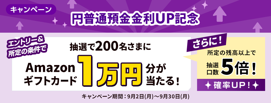 円普通預金 金利UP記念！抽選で200名さまにAmazonギフトカード10,000円分プレゼントキャンぺーン