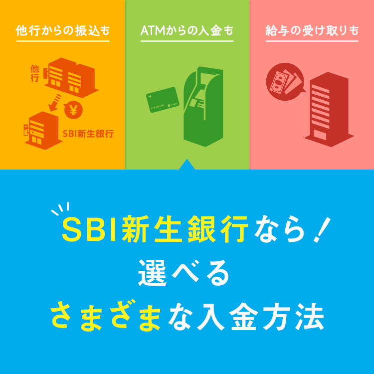 SBI新生銀行なら！選べるさまざまな入金方法 公行からの振込も ATMからの入金も 給与の受け取りも
