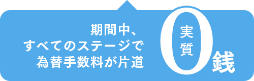 期間中、すべてのステージで為替手数料が片道 実質 0銭