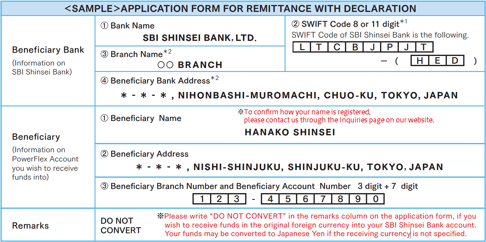 sample: APPLICATION FORM FOR REMITTANCE WITH DECLARATION