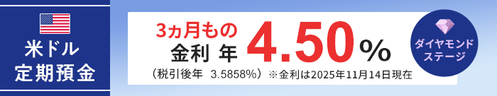 ダイヤモンドステージに新たな米ドル普通預金金利の優遇プランが追加！