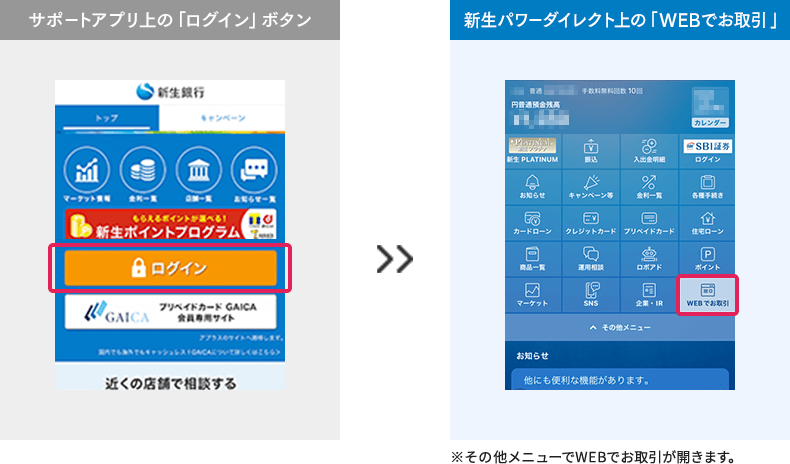 「新生銀行サポートアプリ」から「新生パワーダイレクトアプリ」への変更点
