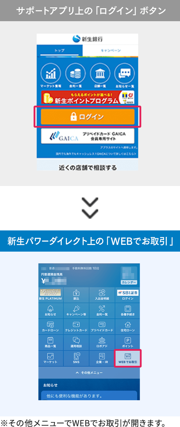 「新生銀行サポートアプリ」から「新生パワーダイレクトアプリ」への変更点
