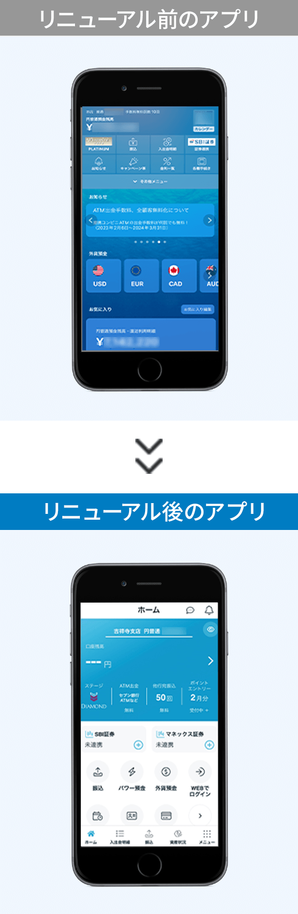 リニューアル前のアプリ・リニューアル後のアプリ