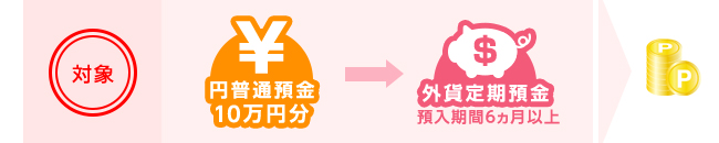 対象 円普通預金10万円分→外貨定期預金 預入期間6ヵ月以上