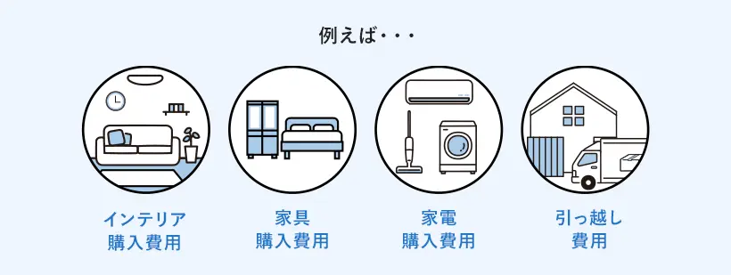 例えば、インテリア購入費用 家具購入費用 家電購入費用 引っ越し費用