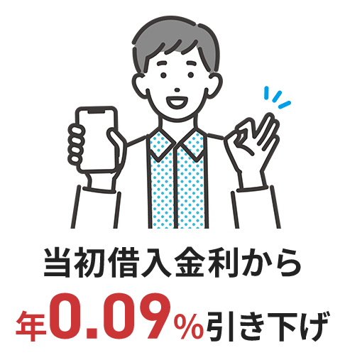 当初借入金利から年0.09%引き下げ