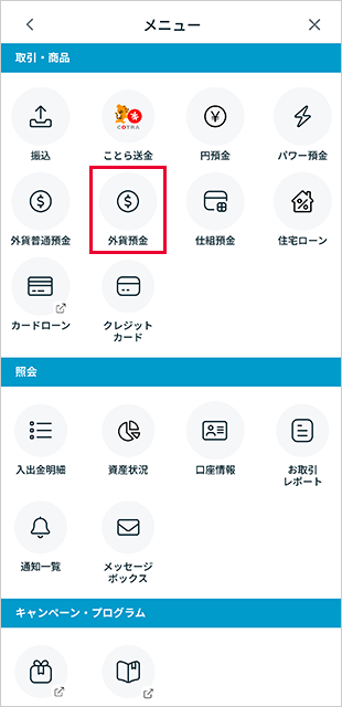 外貨定期預金の設定 STEP2のキャプチャ画像