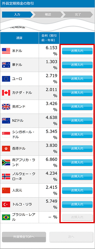 外貨定期預金の設定 お取引操作 STEP7のキャプチャ画像