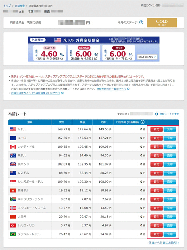 外貨普通預金の売買 お取引操作 STEP4のキャプチャ画像